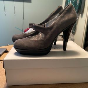 Calvin Klein Gray Suede Mary Jane Platform Pumps